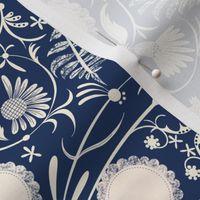 Classic navy ivory filigree damask