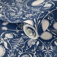 Classic navy ivory filigree damask