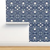 Classic navy ivory filigree damask