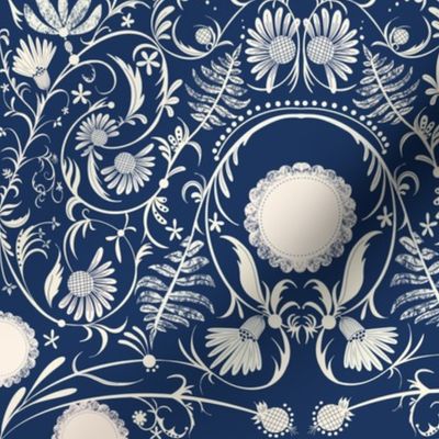 Classic navy ivory filigree damask