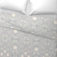 Ash gray ivory filigree floral damask 