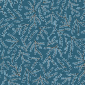 Christmas Pine Needles on Blue - Medium