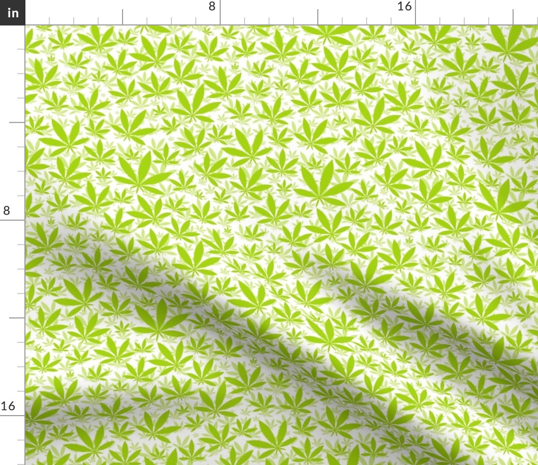 Smaller Scale Marijuana Cannabis Leaves Lime Green on White