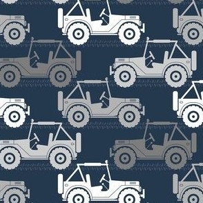 Medium Scale Jeep 4x4 Adventures Off Road Jeep Vehicles Grey White on Navy