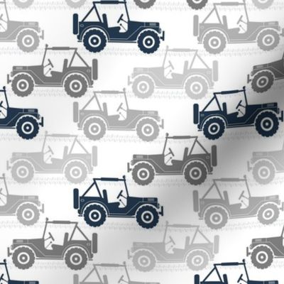 Medium Scale Jeep 4x4 Adventures Off Road Jeep Vehicles Navy Grey on White