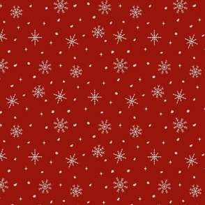 Christmas Snowflakes and Snow on Crimson Red - Small