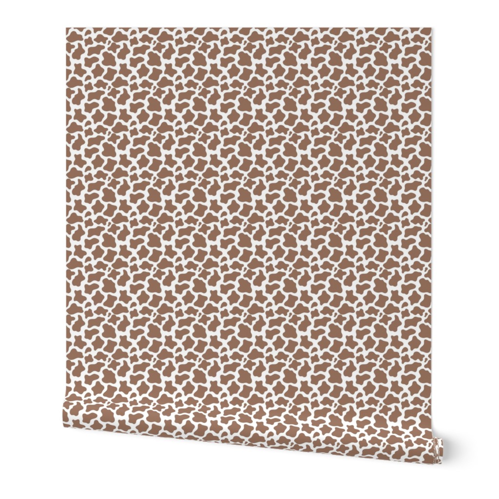 Small Scale Cow Print Mocha Coffee Brown on White