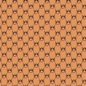 337 - Mini scale black spiders on a pumpkin spice background, created a checkerboard effect, for kids apparel, Halloween crafts, quilting and patchwork