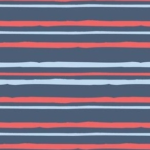 Rainy Day Stripe in red and blue on navy