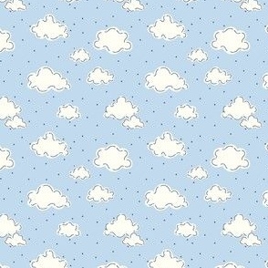 Cloud Cover in White and Navy on Blue