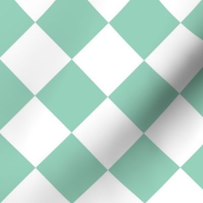 2 inch Diagonal Checkerboard Merry Bright Christmas Harlequin Pattern in Mint Green and White Diamond Checked