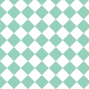 2 inch Diagonal Checkerboard Merry Bright Christmas Harlequin Pattern in Mint Green and White Diamond Checked