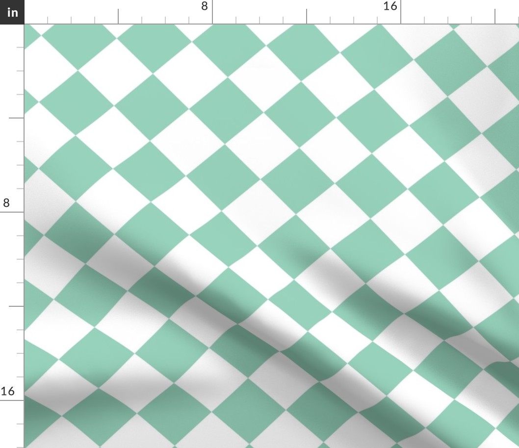 2 inch Diagonal Checkerboard Merry Bright Christmas Harlequin Pattern in Mint Green and White Diamond Checked
