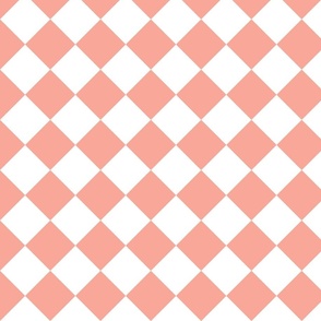 2 inch Diagonal Checkerboard Merry Bright Christmas Harlequin Pattern in Peach and White Diamond Checked