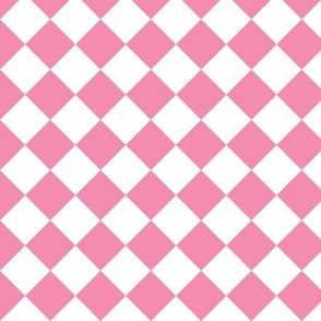 2 inch Diagonal Checkerboard Merry Bright Christmas Harlequin Pattern in Rose Pink and White Diamond Checked