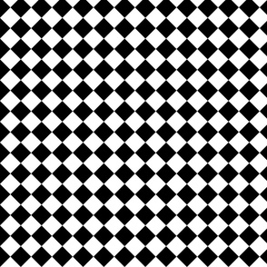 1 inch Diagonal Checkerboard  Harlequin Pattern in Black and White Diamond Checked