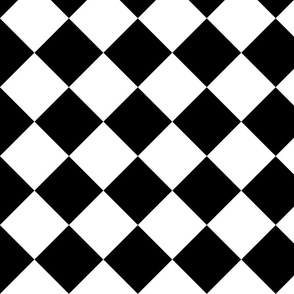  3 inch Diagonal Checkerboard  Harlequin Pattern in Black and White Diamond Checked