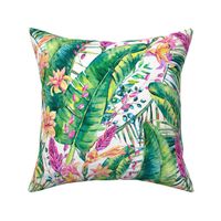 Tropical leaves and flowers on white - L