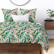 Tropical leaves and flowers on white - L