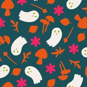 Spooky Cute Ghosts Kids Sheet Set Mushrooms Teal Green Woodland