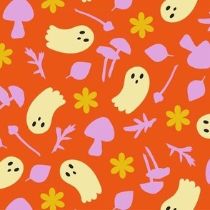 Spooky Cute Ghosts Kids Mushrooms Orange Yellow Pink Fall Woodland Children Daisy  