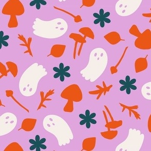 Spooky Cute Ghosts Kids Mushrooms Pink Orange Teal Green Woodland Children Daisy
