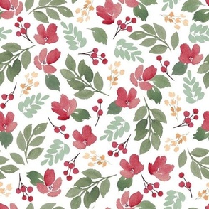 Christmas Watercolor Floral Medley in White (Medium)