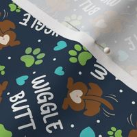 Small-Medium Scale Wiggle Butt Dogs and Paw Prints on Navy