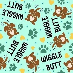 Medium Scale Wiggle Butt Dogs and Paw Prints on Mint