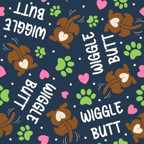 Large Scale Wiggle Butt Dogs and Paw Prints on Navy
