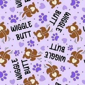 Small-Medium Scale Wiggle Butt Dogs and Paw Prints on Lavender