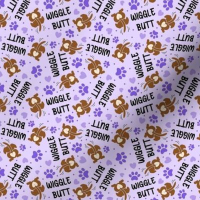 Small Scale Wiggle Butt Dogs and Paw Prints on Lavender