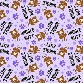 Small Scale Wiggle Butt Dogs and Paw Prints on Lavender