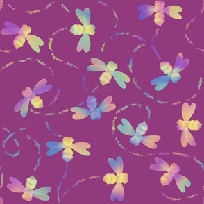 Rainbow Bees - Rosey Pink Background small