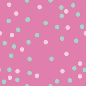 Mini Polka Dots in Green and Pale Pink on Deep Pink