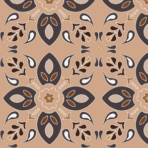 (XL) flower tiles Greek style in brown earth tones