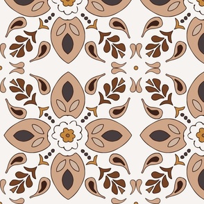 (XL) flower tiles Greek style brown earth tones on white