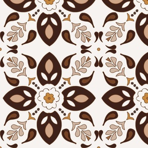 (XL) flower tiles Greek style brown earth tones on white