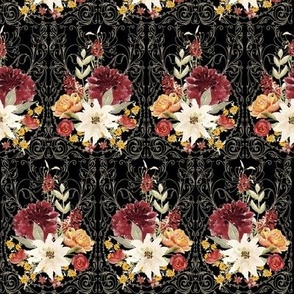 8" Elegant Vintage Victorian Fall Flowers and Autumn Leaves in Black by Audrey Jeanne