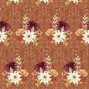 8" Elegant Vintage Victorian Fall Flowers and Autumn Leaves in Burnt Orange by Audrey Jeanne