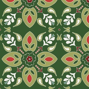 flower tiles Christmas geometric boho ornaments on green