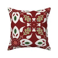 flower tiles Christmas geometric boho ornaments in red and green