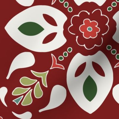 flower tiles Christmas geometric boho ornaments in red and green