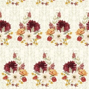 8" Elegant Vintage Victorian Fall Flowers and Autumn Leaves in Cream by Audrey Jeanne
