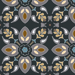 (XL) morocco flower boho ornaments grey on black