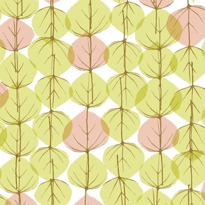 cottonwood leaves botanical large scale 24x36 HD charlock pale green and bisque peach