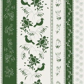 Christmas birds and flowers in French style green and white