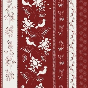 Christmas birds and flowers in French style red and white