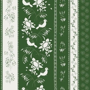 Christmas birds and flowers in French style green and white