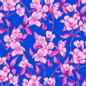 Sakura Fuchsia Monochrome - Rich Blue Small Scale